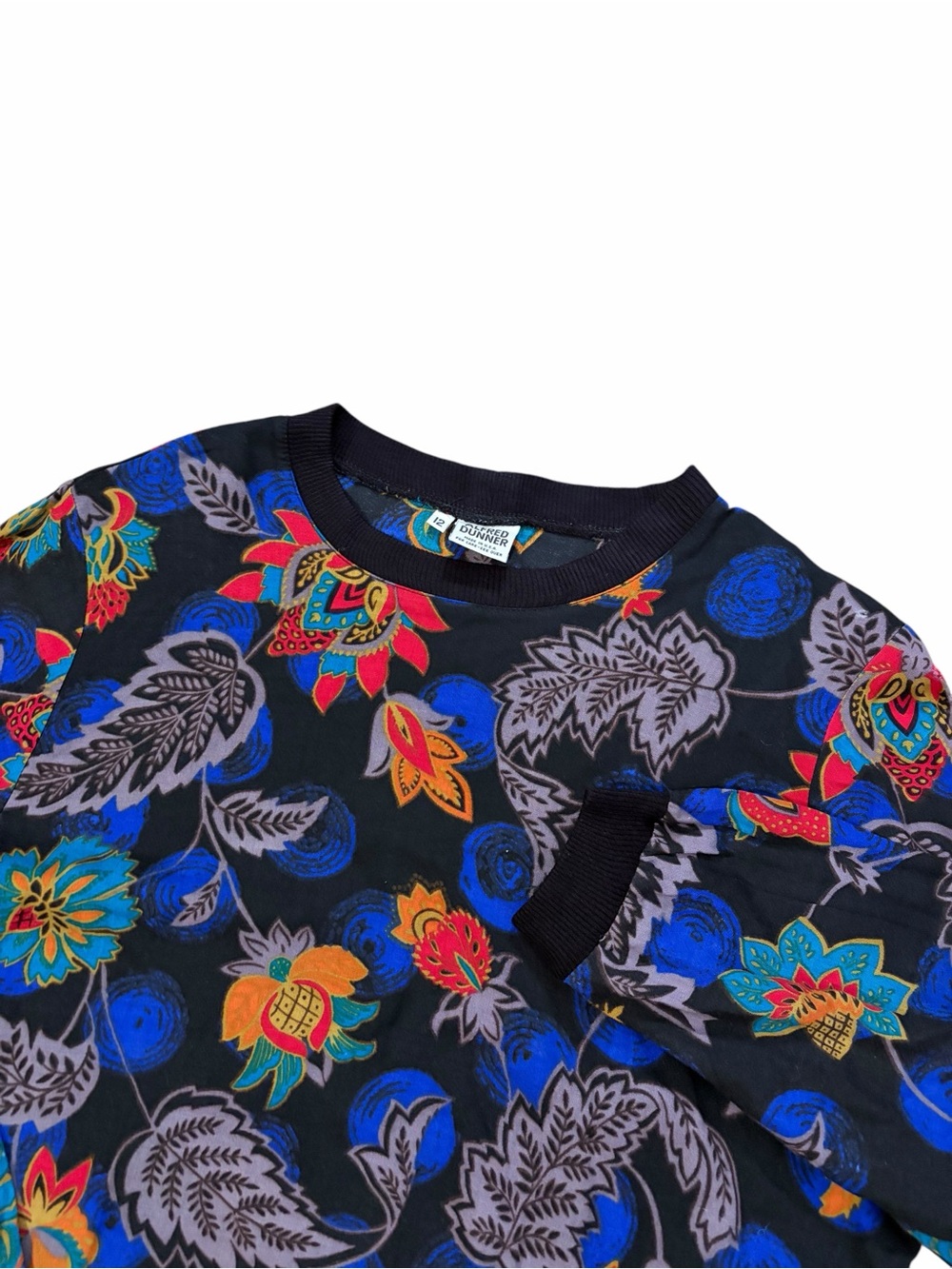 VTG Alfred Dunner Paisly Floral Top Womens 12 USA Made Multicolor Preppy Shirt